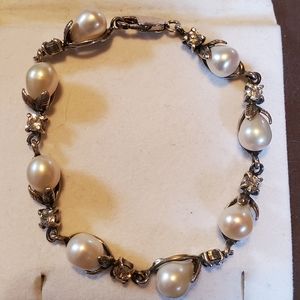 925 Heavy Genuine Pearl & Cz BRACELET